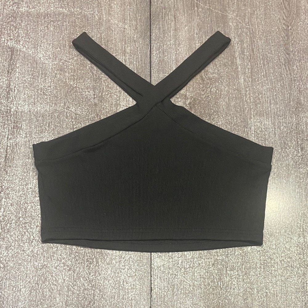 Black Cross-Strap Women's Crop-Top